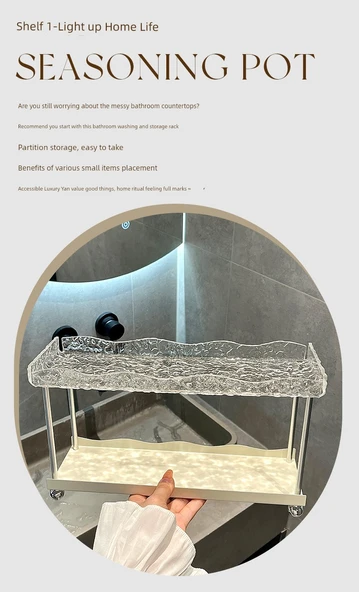 Elmas Desenli Akrilik Banyo Rafı - Çift Katlı - Küçük Boy - 8