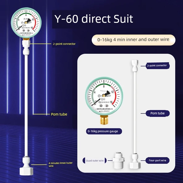 Su Basınç Ölçer - 0-16kg + Direkt Bağlantı + [4 Nokta İç Tel + 4 Nokta Dış Tel]