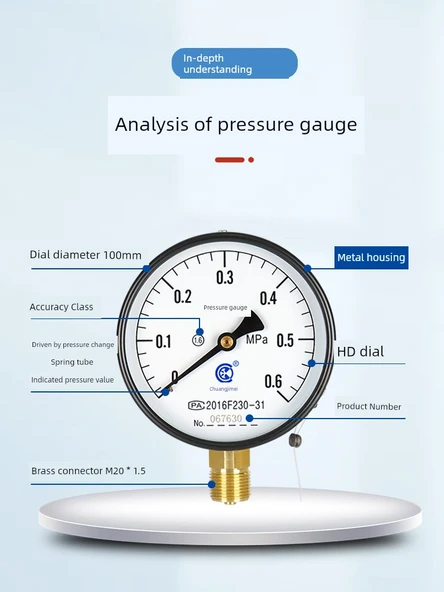 Y100 Radyal Basınç Ölçer - Vakum Basınç Ölçer -0.1 + 0.9mpa - 2