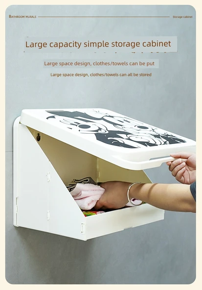 Katlanabilir Çizgi Film Banyo Rafı - Kulpsuz Kristal (Banyo Küçük Yeni) Beyaz Çerçeve - 10