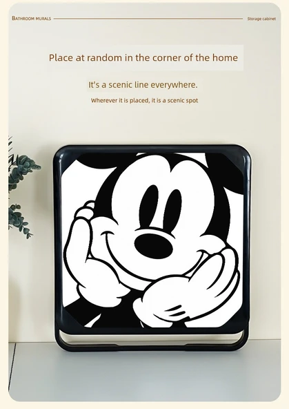 Katlanabilir Çizgi Film Banyo Rafı - Kulpsuz Kristal (Mickey ve Minnie) Siyah Çerçeve - 9