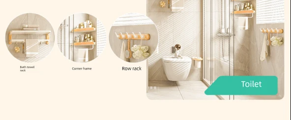 Deliksiz Duvara Monte Banyo Rafı - 50cm Artı Geniş Kenarlı AAA Sınıfı Kayın - 8