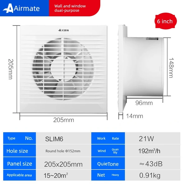 SLIM6 Banyo Havalandırma Fanı - 152mm Açıklık