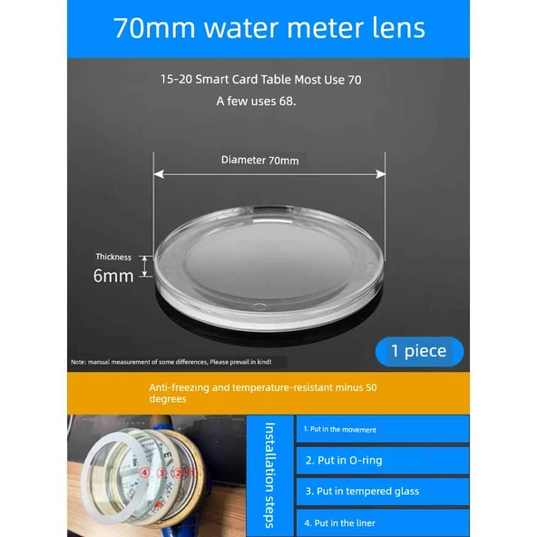 Donmaya Karşı Su Sayacı Camı - 70*6mm - Tek Parça