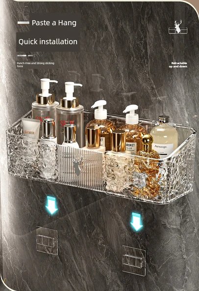 Deliksiz Banyo Rafı - Büyük-Şeffaf Siyah - 9