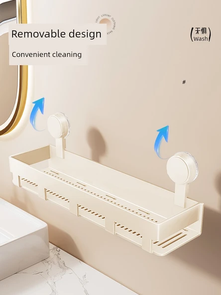 Vantuzlu Banyo Rafı - 40cm - Füme - 5