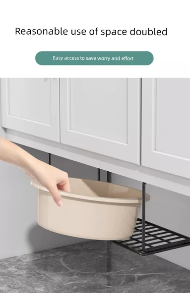 Lavabo Altı Demir Banyo Rafı - Siyah - Ekstra Büyük Boy - 2'li Paket - 10