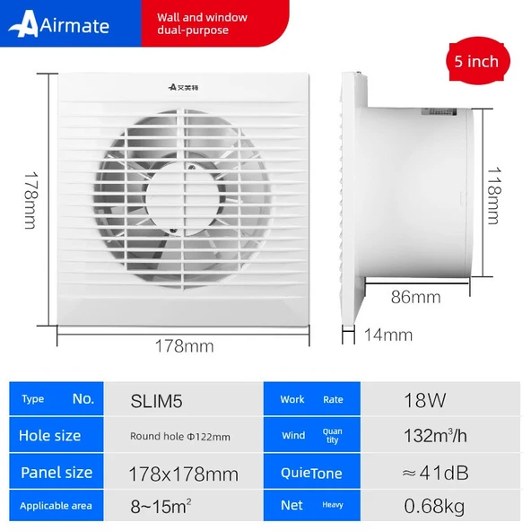 SLIM5 Banyo Havalandırma Fanı - 122mm Açıklık