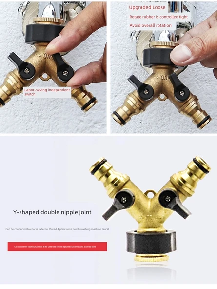 Çamaşır Makinesi Musluk Dirsek T Konnektörü - Tamamı Bakır E (Çift 6 Noktalı) - 10