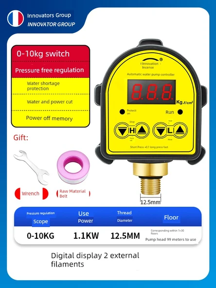 Dijital Ekranlı Ayarlanabilir 220V Su Pompası Basınç Şalteri - Dijital Ekran 2 Harici Şerit Fiş 0-10kg