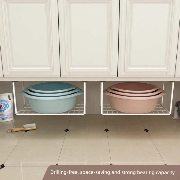 Lavabo Altı Demir Banyo Rafı - Siyah - Ekstra Büyük Boy - 2'li Paket - 4