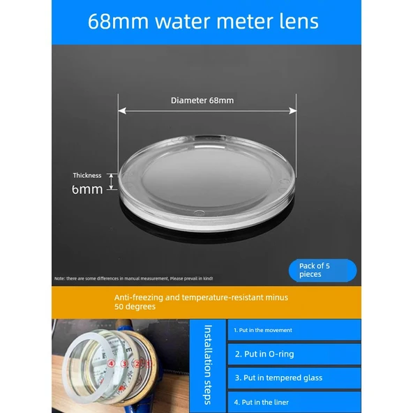 Donmaya Karşı Su Sayacı Camı - 68mm*6mm - 5 Adet