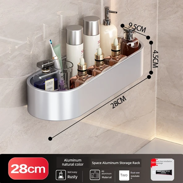 Alüminyum Banyo Rafı - Alüminyum Renk - 28cm