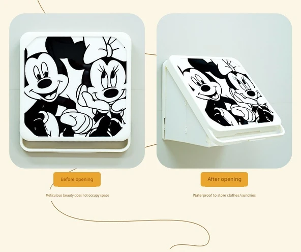 Katlanabilir Çizgi Film Banyo Rafı - Kulpsuz Kristal (Mickey ve Minnie) Siyah Çerçeve - 8