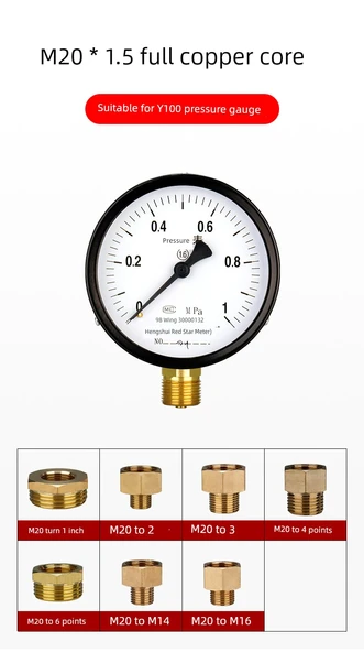 Basınç Ölçer Bakır Adaptör - M20 * 1.5 - 1 inç - 10