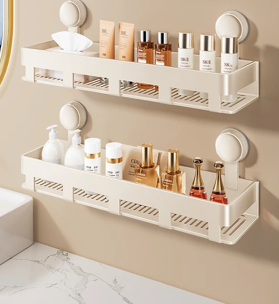 Havlu Askılıklı Vantuzlu Banyo Rafı - 60cm - Süt Beyazı - 8