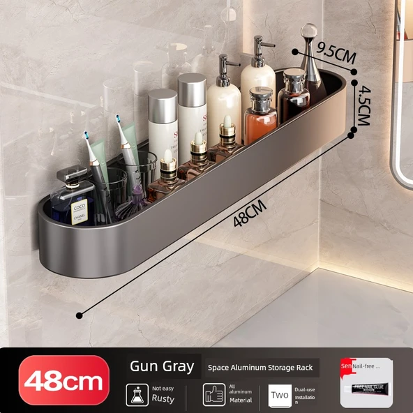 Alüminyum Banyo Rafı - Füme Gri - 48cm