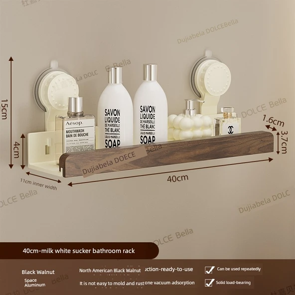 Ceviz Banyo Köşe Rafı - Vantuzlu - Tek Katlı - 40cm