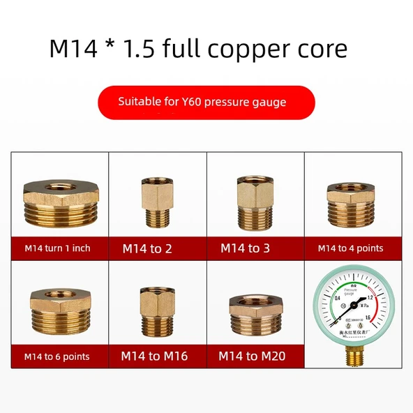 Basınç Ölçer Bakır Adaptör - M14 * 1.5 - M12 * 1.5 - 3