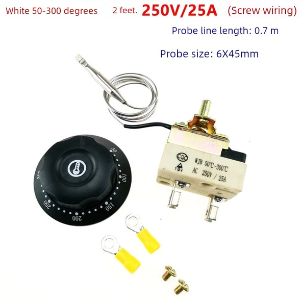 Elektrikli Izgara Termostatı - Beyaz Zemin 50-300 ℃ (250V25A) 2 Pin Vidalı Bağlantı