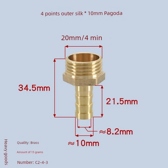 Gaz Sayacı Musluk Redüksiyon Adaptörü - 4 Puan Dış Dişli * 10mm