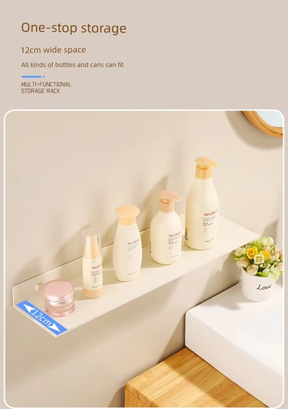 Deliksiz Alüminyum Banyo Rafı - Krem Beyazı 70cm - 10