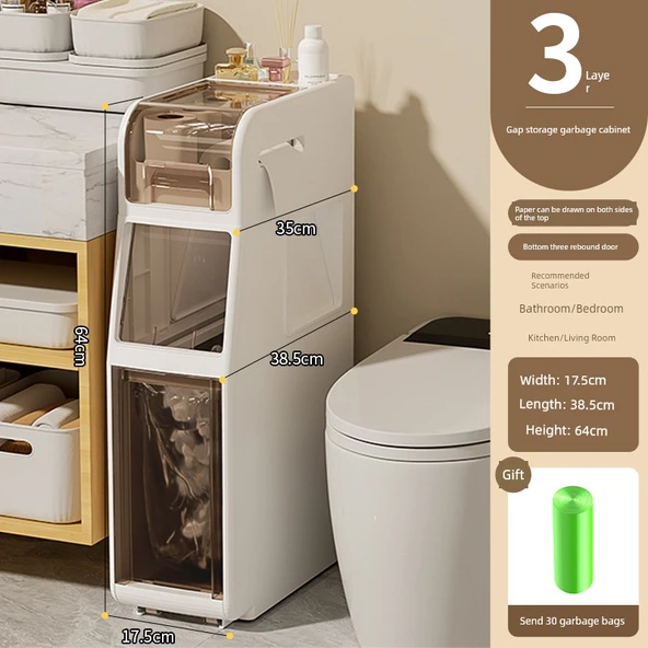 17.5cm Banyo Dolabı Rafı - 3 Katlı - Kurulumsuz - Çift Taraflı Kağıtlıklı
