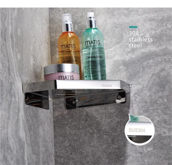 304 Paslanmaz Çelik Köşe Rafı - Deliksiz - 304-C Geniş Siyah (Yapışkanlı Çivi) - Resim 11