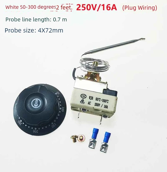 Elektrikli Izgara Termostatı - Beyaz Zemin 50-300 ℃ (250V16A) 2 Pin Fişli Bağlantı