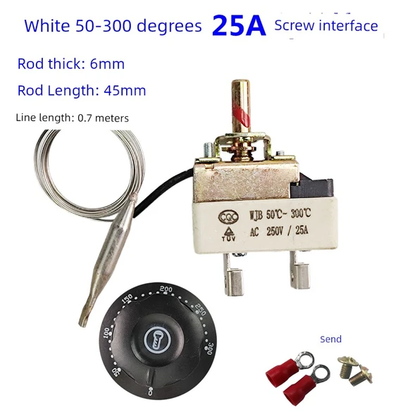 Ayarlanabilir Termostat - 25A Beyaz Taban 50-300 Derece 6mm (Vidalı)