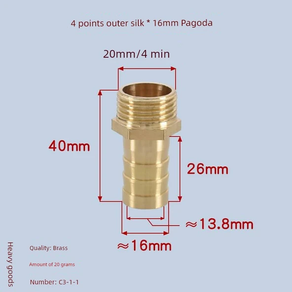 Gaz Sayacı Musluk Redüksiyon Adaptörü - 4 Puan Dış Dişli * 16mm