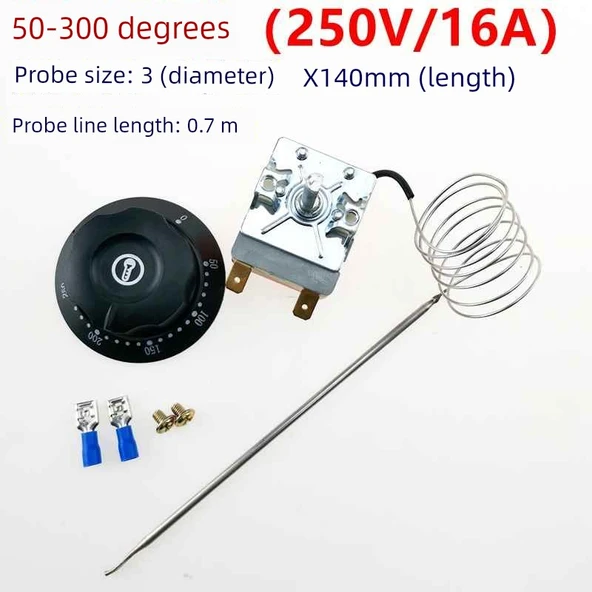 Elektrikli Izgara Termostatı - Kırmızı Taban 50-300 ℃ (250V16A) İnce Kutuplu 2 Pin Fişli Bağlantı