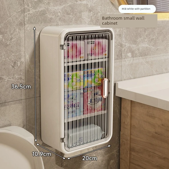 Deliksiz Banyo Duvar Dolabı - Süt Beyazı (Bölmeli)
