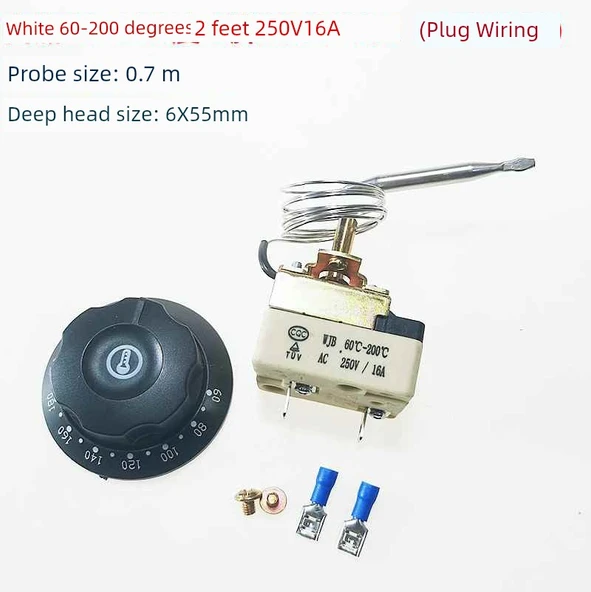 Elektrikli Izgara Termostatı - Beyaz Zemin 60-200 ℃ (250V16A) 2 Pin Fişli Bağlantı