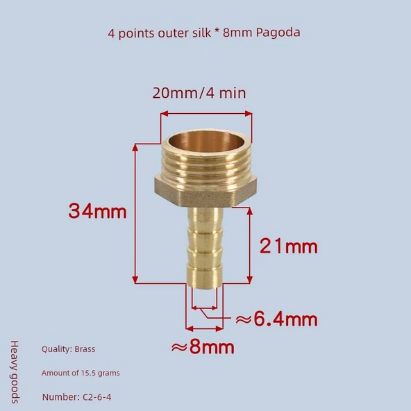 Gaz Sayacı Musluk Redüksiyon Adaptörü - 4 Dakika Dış Dişli * 8mm