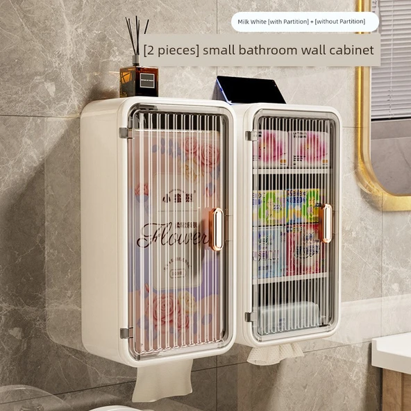 2 Adet Deliksiz Banyo Duvar Dolabı - Süt Beyazı (Bölmeli, Bölmesiz)