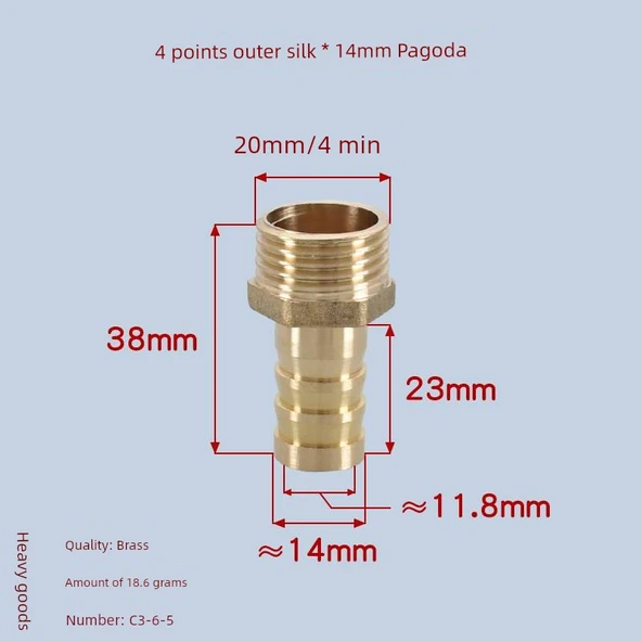 Gaz Sayacı Musluk Redüksiyon Adaptörü - 4 Puan Dış Dişli * 14mm