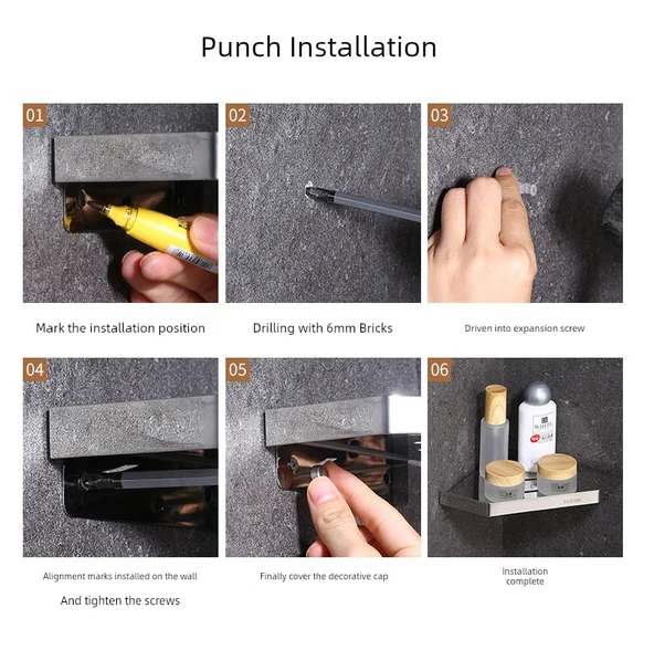 304 Paslanmaz Çelik Köşe Rafı - Deliksiz - 304-C Geniş Siyah (Yapışkanlı Çivi) - Resim 9