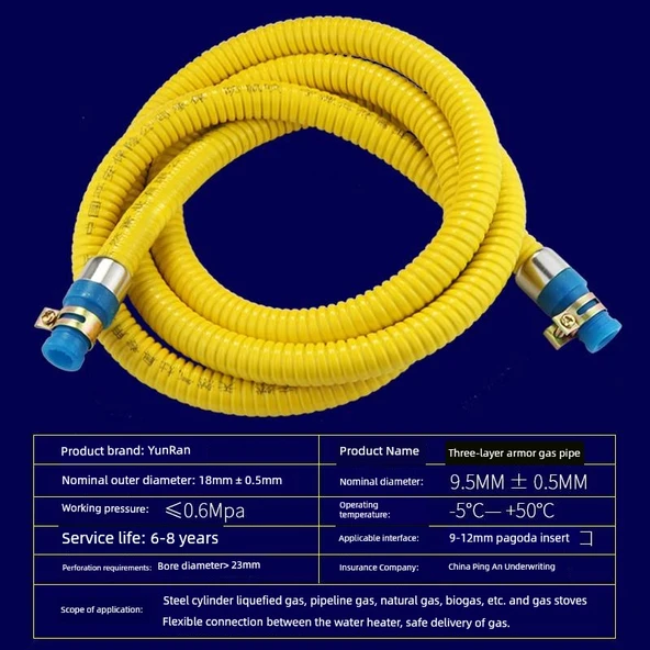 Paslanmaz Çelik Patlamaya Dayanıklı Gaz Hortumu - 3 Metre - 3