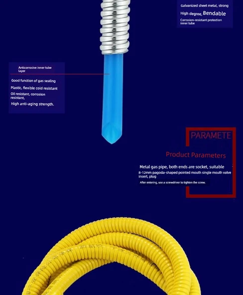 Paslanmaz Çelik Patlamaya Dayanıklı Gaz Hortumu - 3 Metre - 11