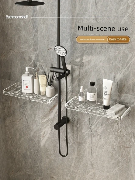 Akrilik Su Dalgası Desenli Banyo Rafı - 24cm - Drenajlı - 5