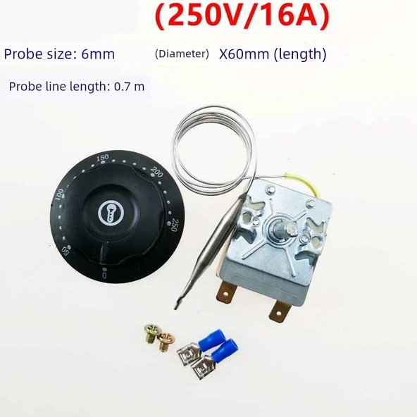 Elektrikli Izgara Termostatı - Kırmızı Taban 50-250 ℃ (250V16A) 2 Pin Fişli Bağlantı