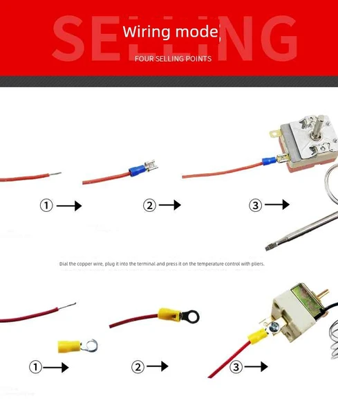 Elektrikli Izgara Termostatı - Beyaz Zemin 50-300 ℃ (250V25A) 2 Pin Vidalı Bağlantı - 11