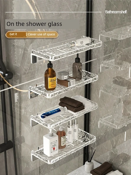 Akrilik Su Dalgası Desenli Banyo Rafı - 4 Parça 24cm - Drenajlı - 4