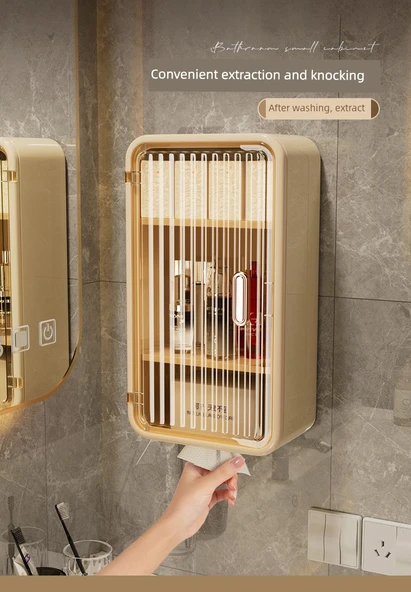 Deliksiz Banyo Duvar Dolabı - Süt Beyazı (Bölmeli) - 9