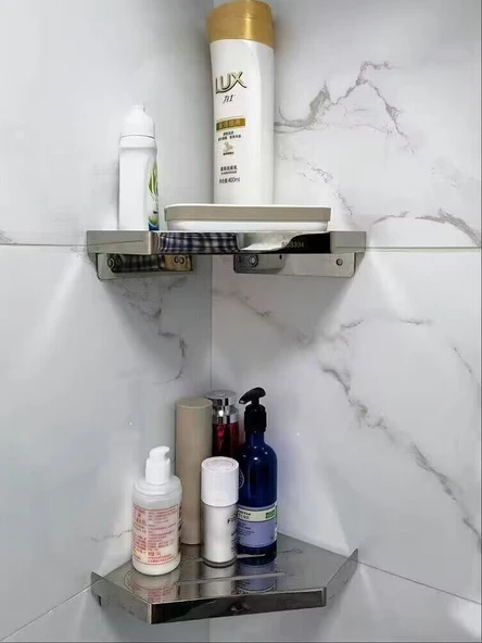 304 Paslanmaz Çelik Köşe Rafı - Deliksiz - 304-C Geniş Siyah (Yapışkanlı Çivi) - Resim 3