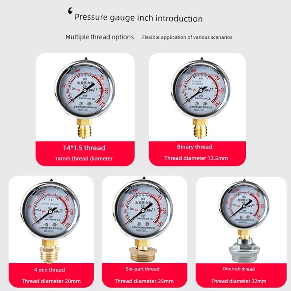 Basınç Ölçer 0-1.0MPA Darbeye Dayanıklı 1/2 inç Diş - Resim 5