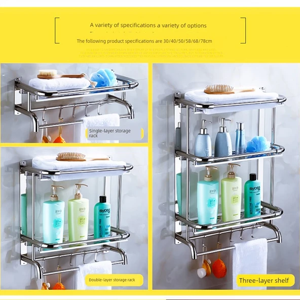 304 Paslanmaz Çelik Banyo Havlu Rafı - 2 Katlı 35cm - 3