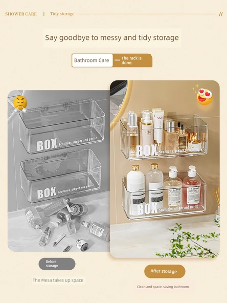 Deliksiz Banyo Rafı Organizeri - Büyük Boy 2'li Şeffaf - 3
