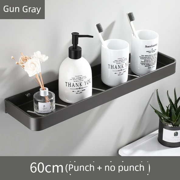 Alüminyum Banyo Havlu Rafı - Metalik Gri 60cm